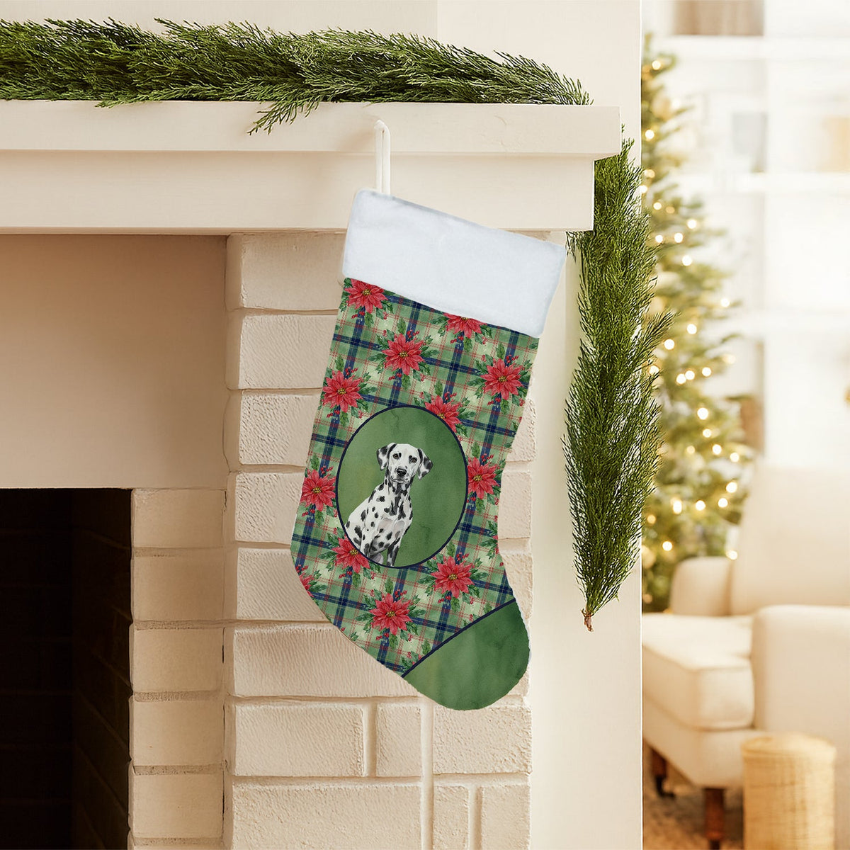 Dalmatian Christmas PoinsettIas Holiday Stocking