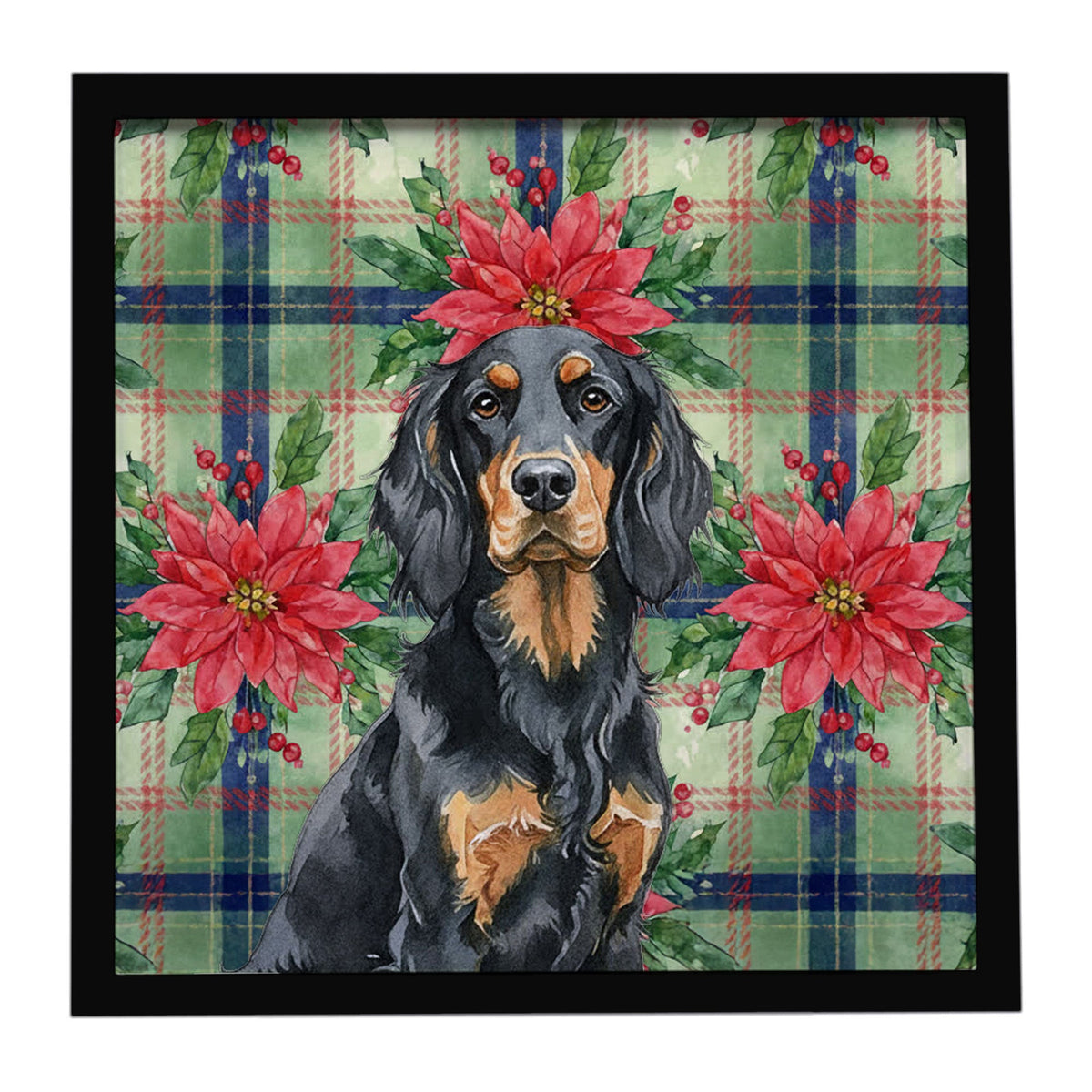 Gordon Setter Christmas PoinsettIas Framed Metal Print