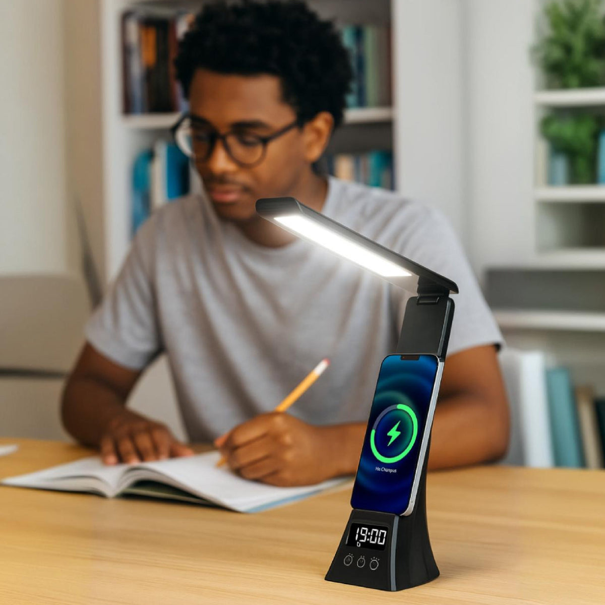 Pursonic 3-in-1 LED Desk Lamp with Wireless Charger and Alarm Clock – Sleek, Smart, and Space-Saving