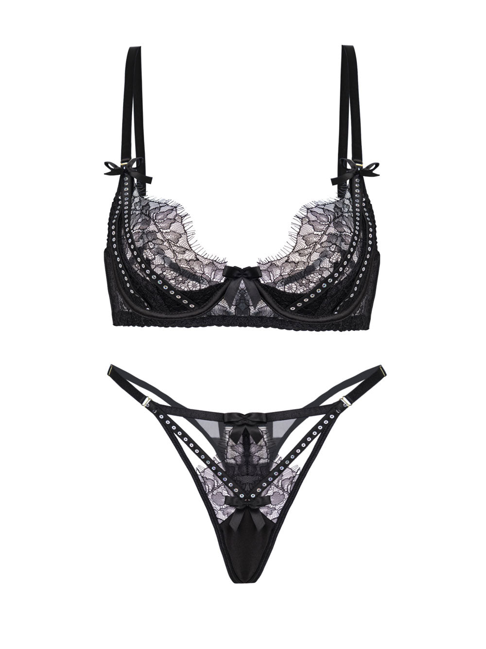 Midnight Noir Sparkle Lace Lingerie Set