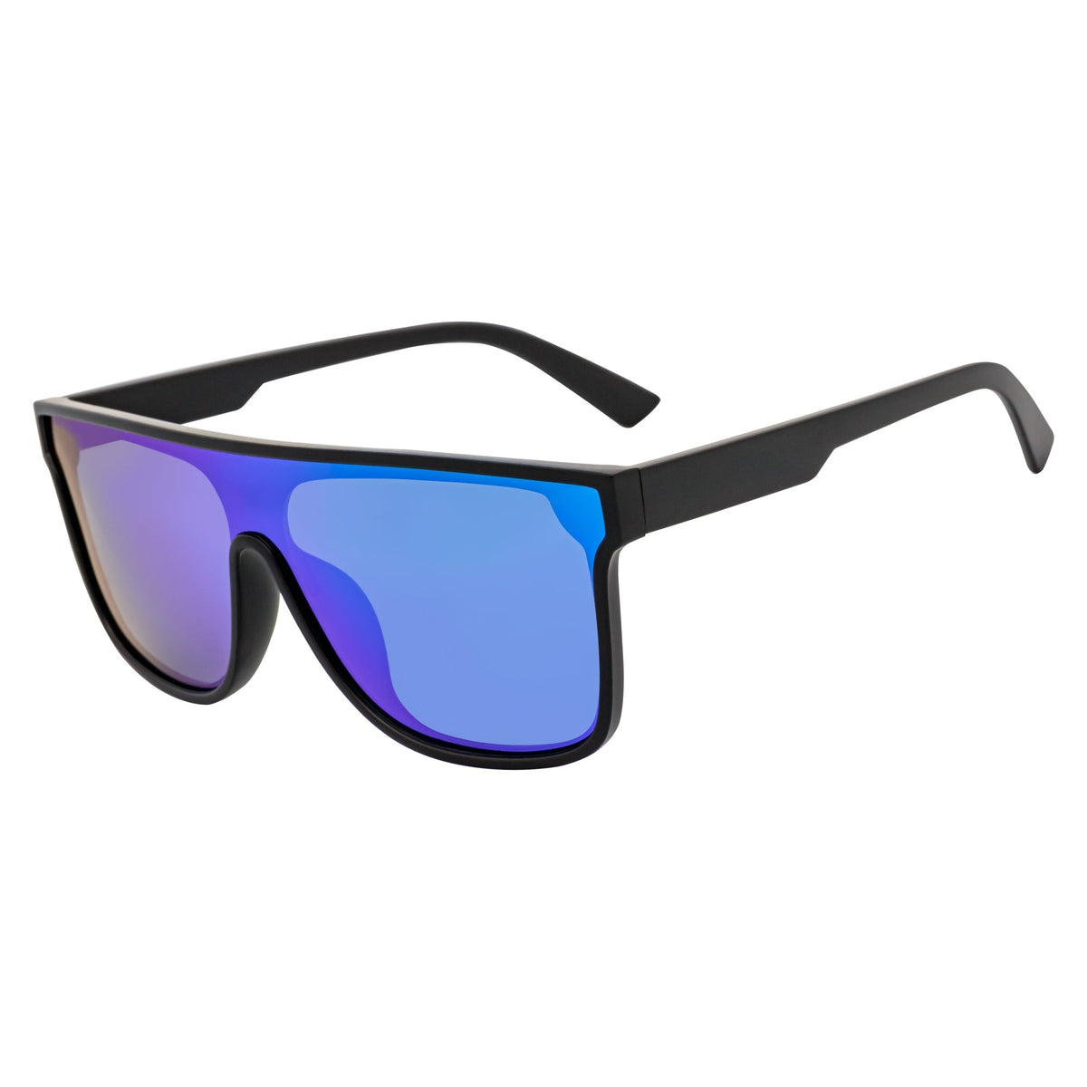 AEON - Flat Top Shield Polarized Sunglasses Mono  Black Green Mirror
