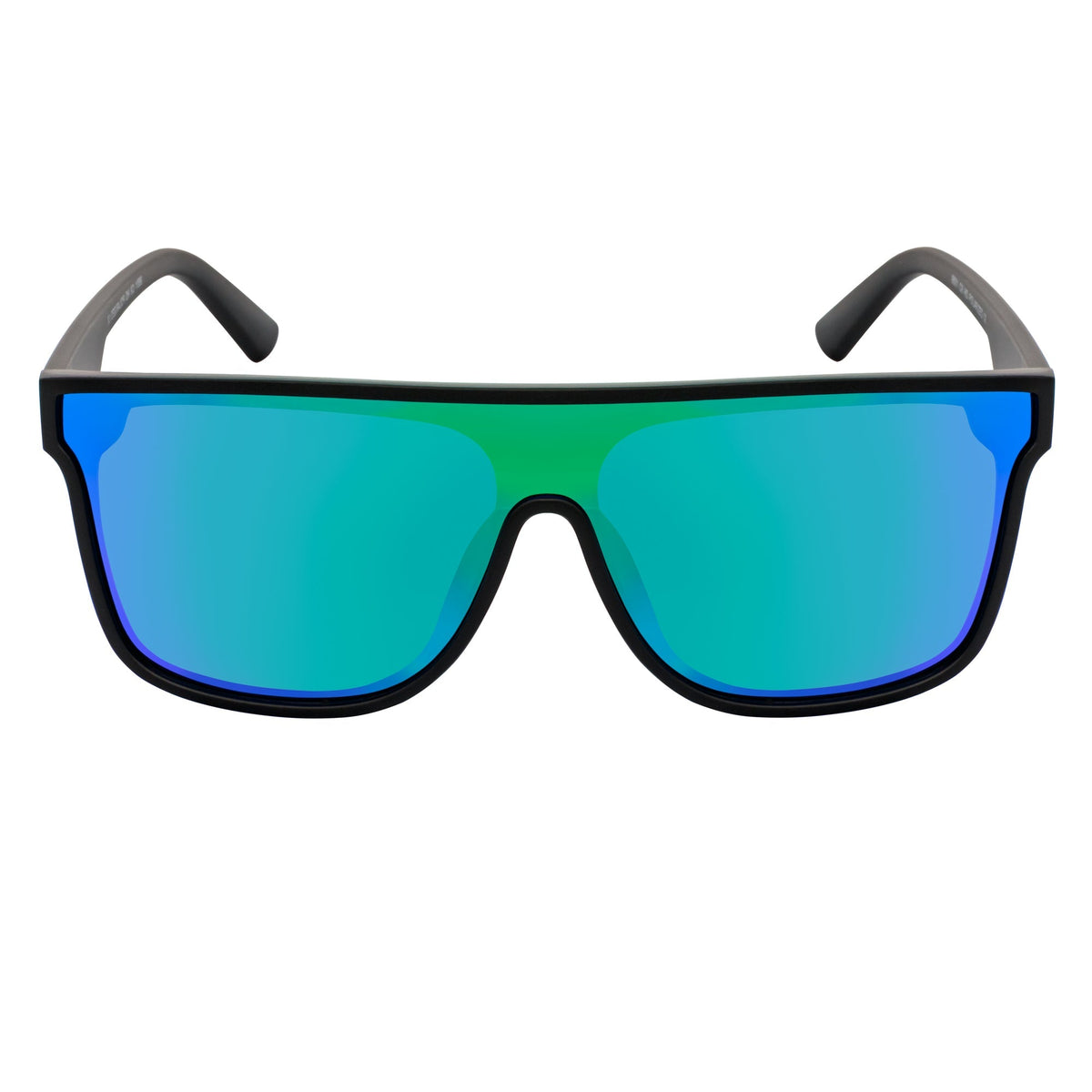 AEON - Flat Top Shield Polarized Sunglasses Mono  Black Green Mirror