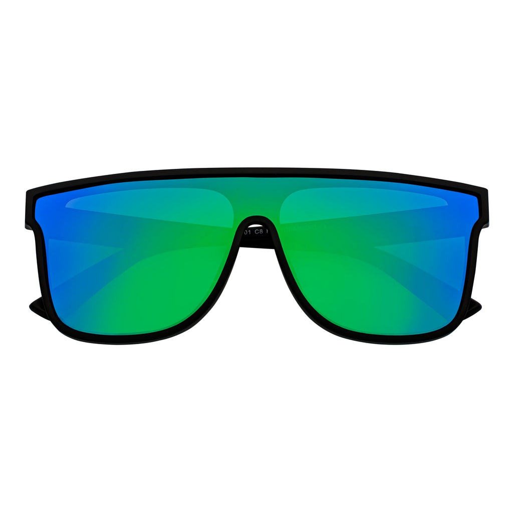 AEON - Flat Top Shield Polarized Sunglasses Mono  Black Green Mirror