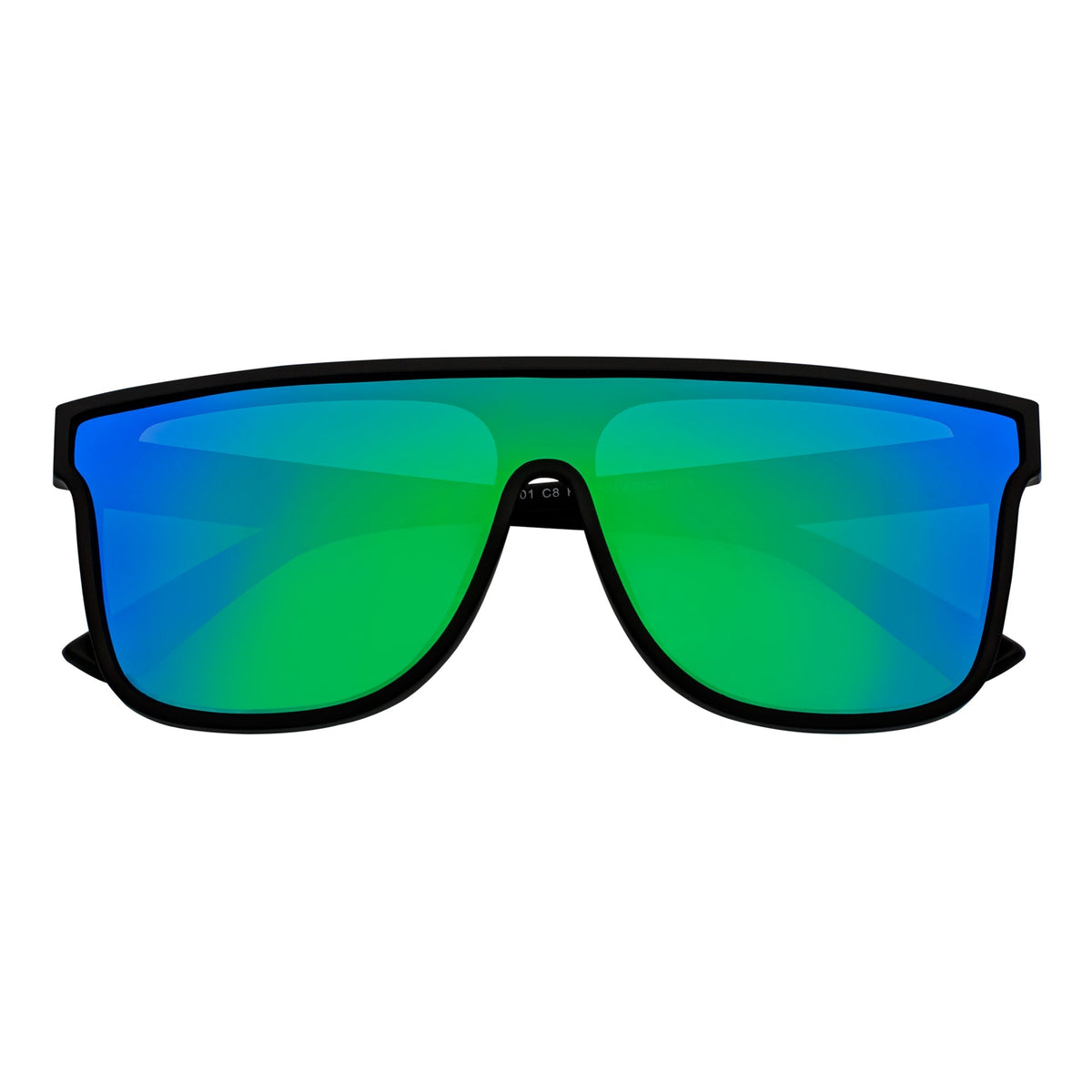 AEON - Flat Top Shield Polarized Sunglasses Mono  Black Green Mirror
