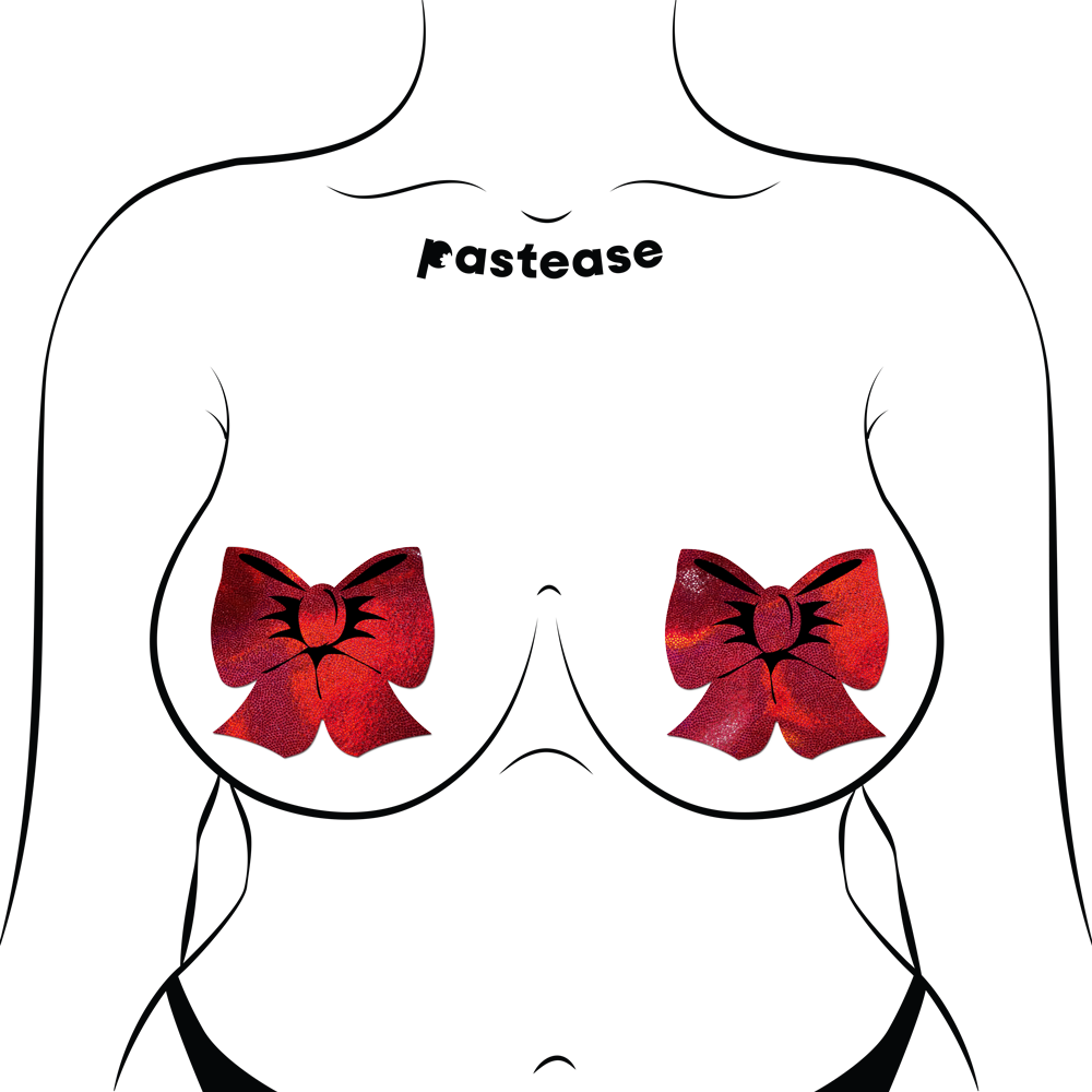 5-Pack: Bow: Holographic Red Bows Nipple Pasties by Pastease® o/s