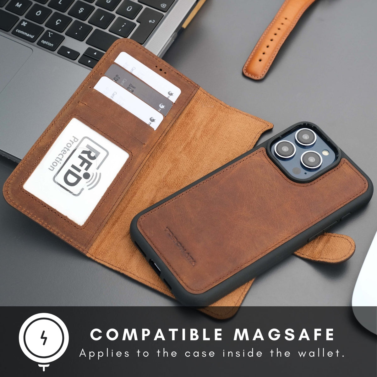 Casper Leather iPhone 15 Pro Max Wallet Case | Detachable MagSafe Compatible RFID Protection