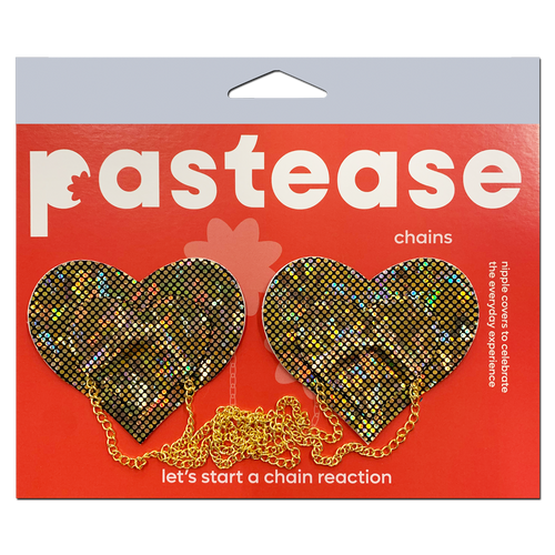 5-Pack: Chains: Gold Shattered Disco Ball Heart with Gold Chains Nipple Pasties by Pastease® o/s