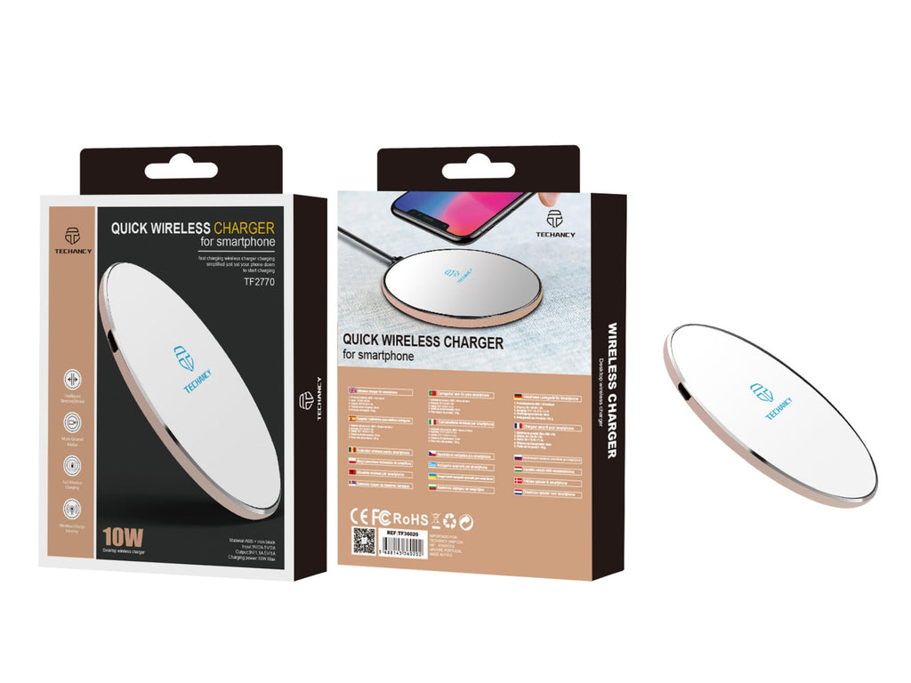 Carregador sem fios Techancy 10 W para telemóveis, TF2770, compatível com telemóveis Android e Apple, branco