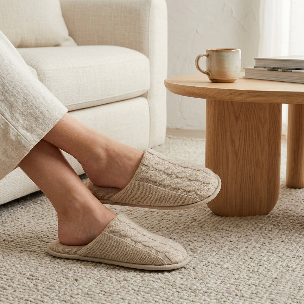 CASHMERE SLIPPERS WITH CABLES
