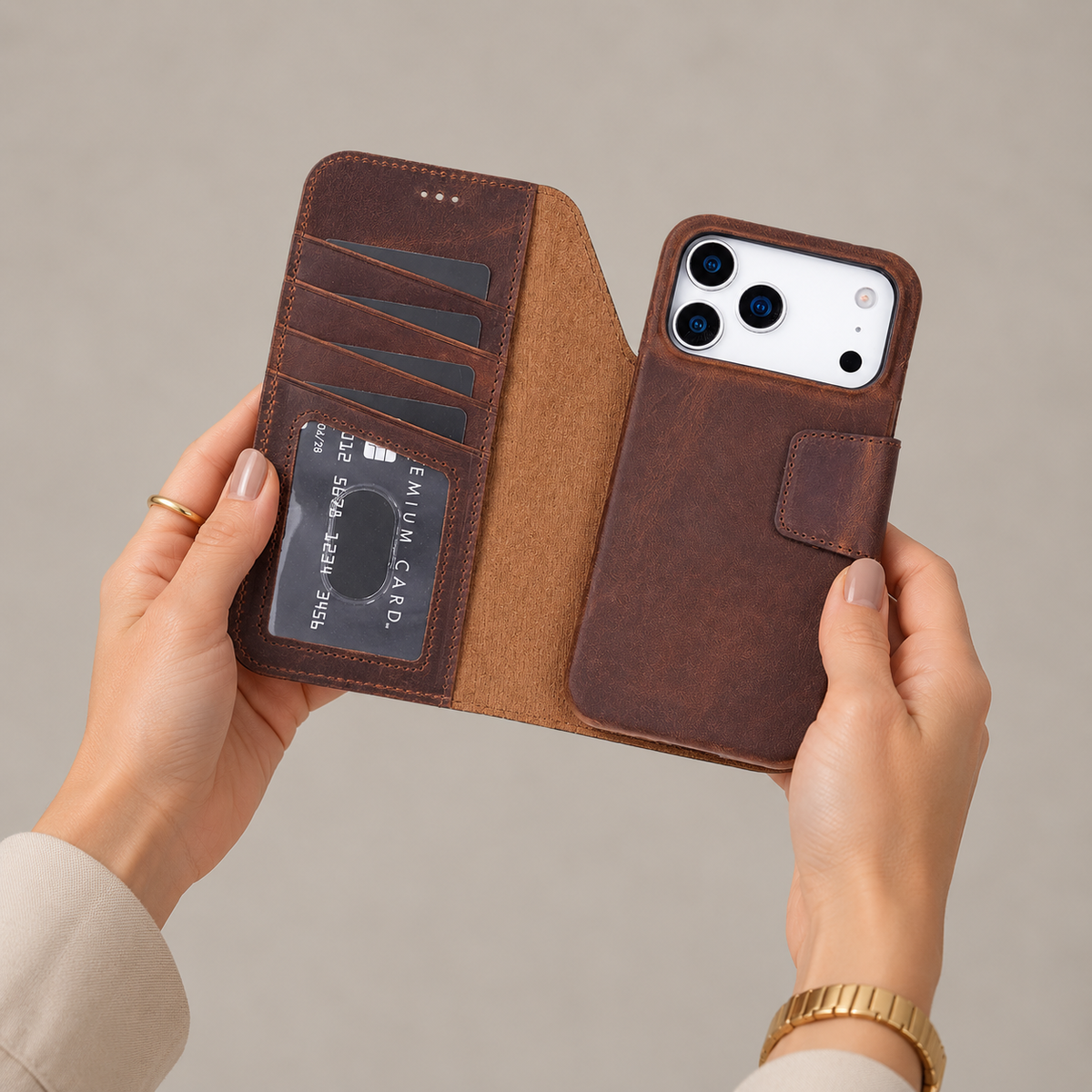 Brea iPhone 18 Pro Max Full-Grain Leather Wallet Case