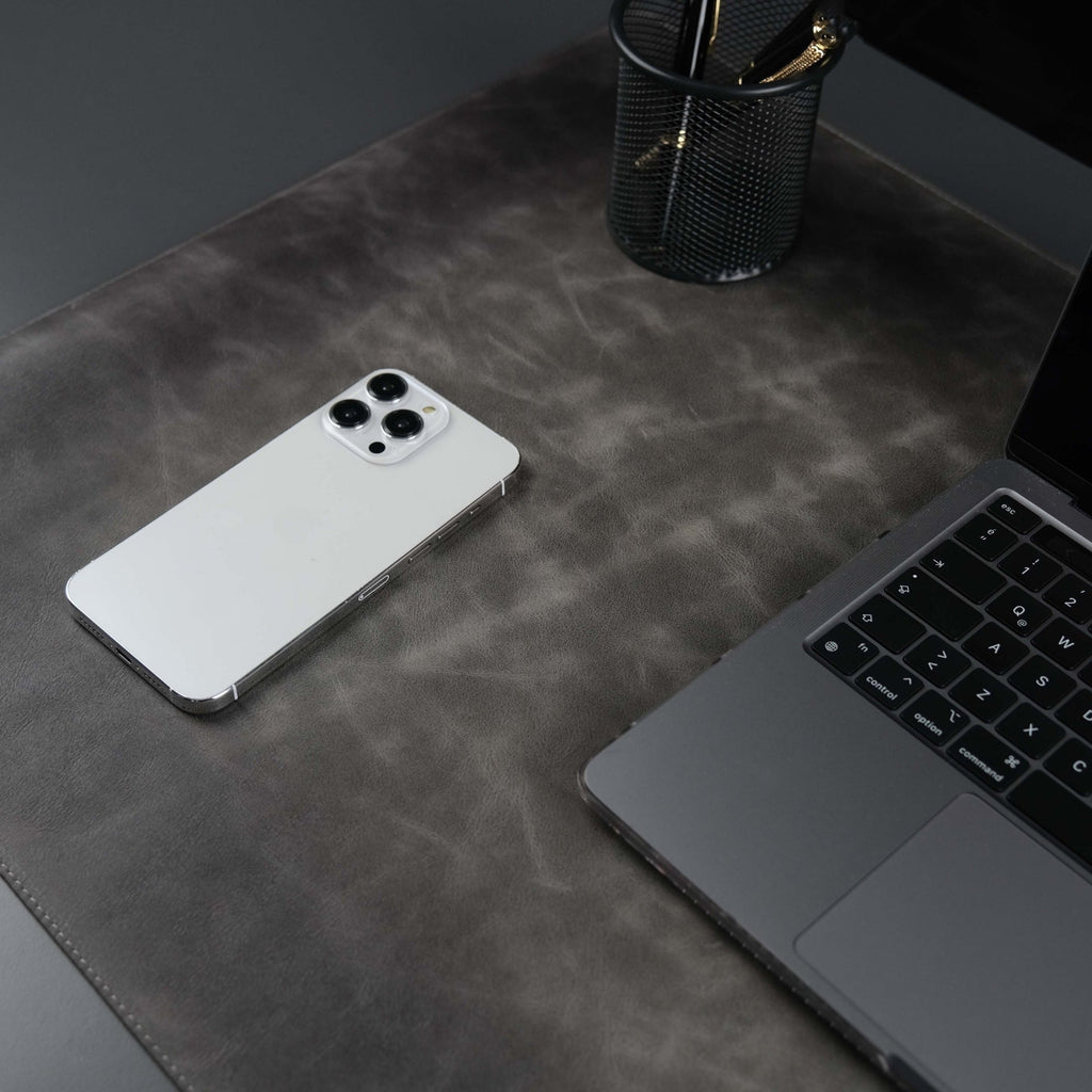Jersey Grey Leather Desk Pad for Office and Home