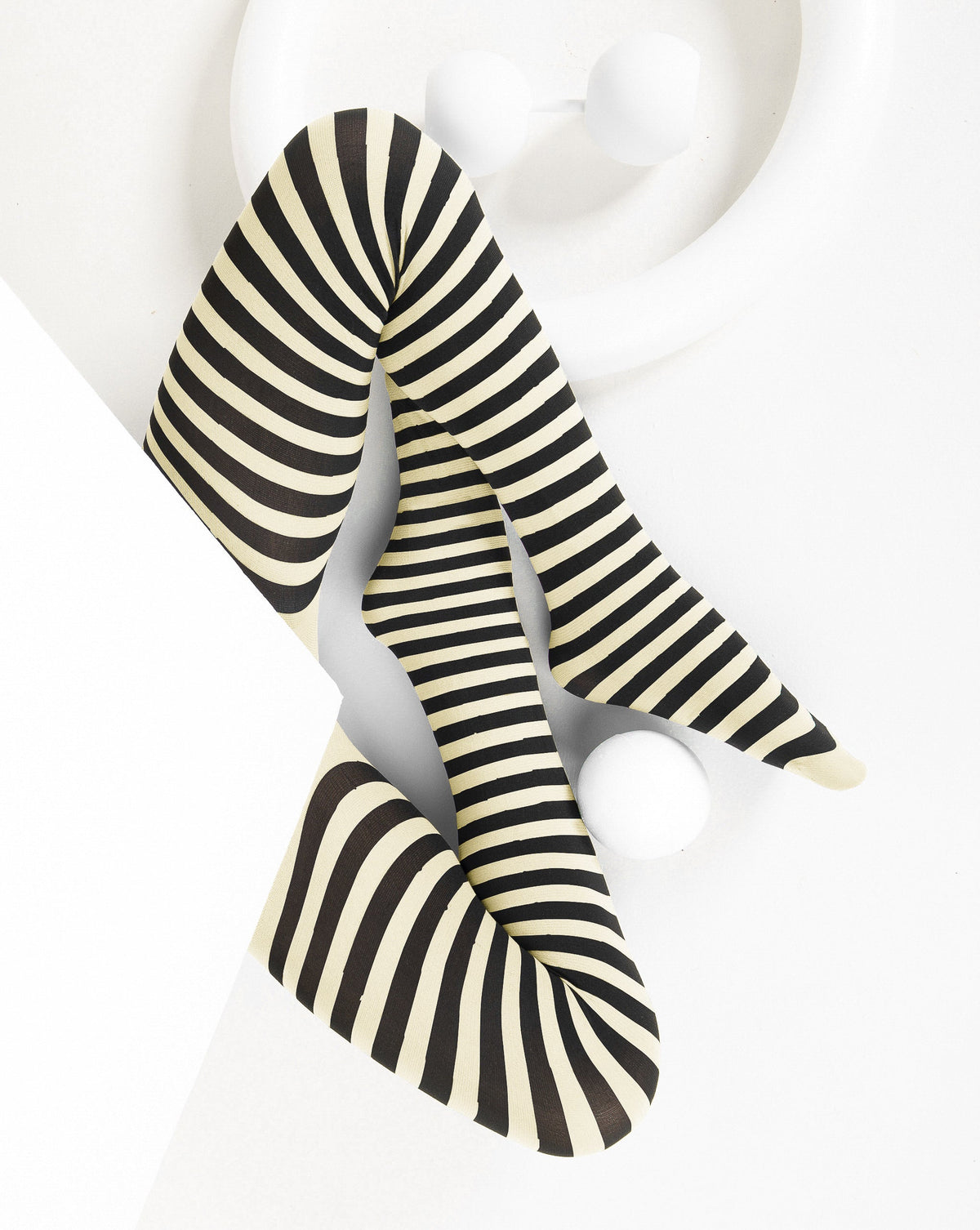 Kids Black Striped Tights 70 Denier - Ivory