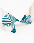 Kids White Striped Tights 70 Denier - Teal