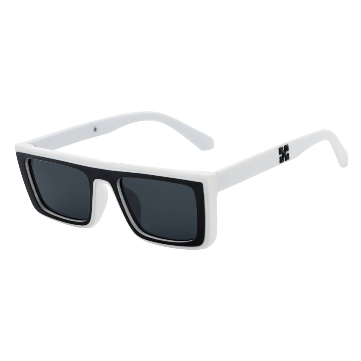 LOWKEY - Small Flat Top Rectangle Sunglasses White Smoke