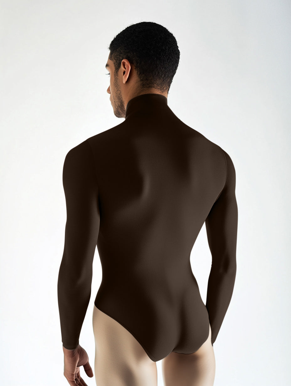 Long Sleeve Mock Neck Leotard - Brown