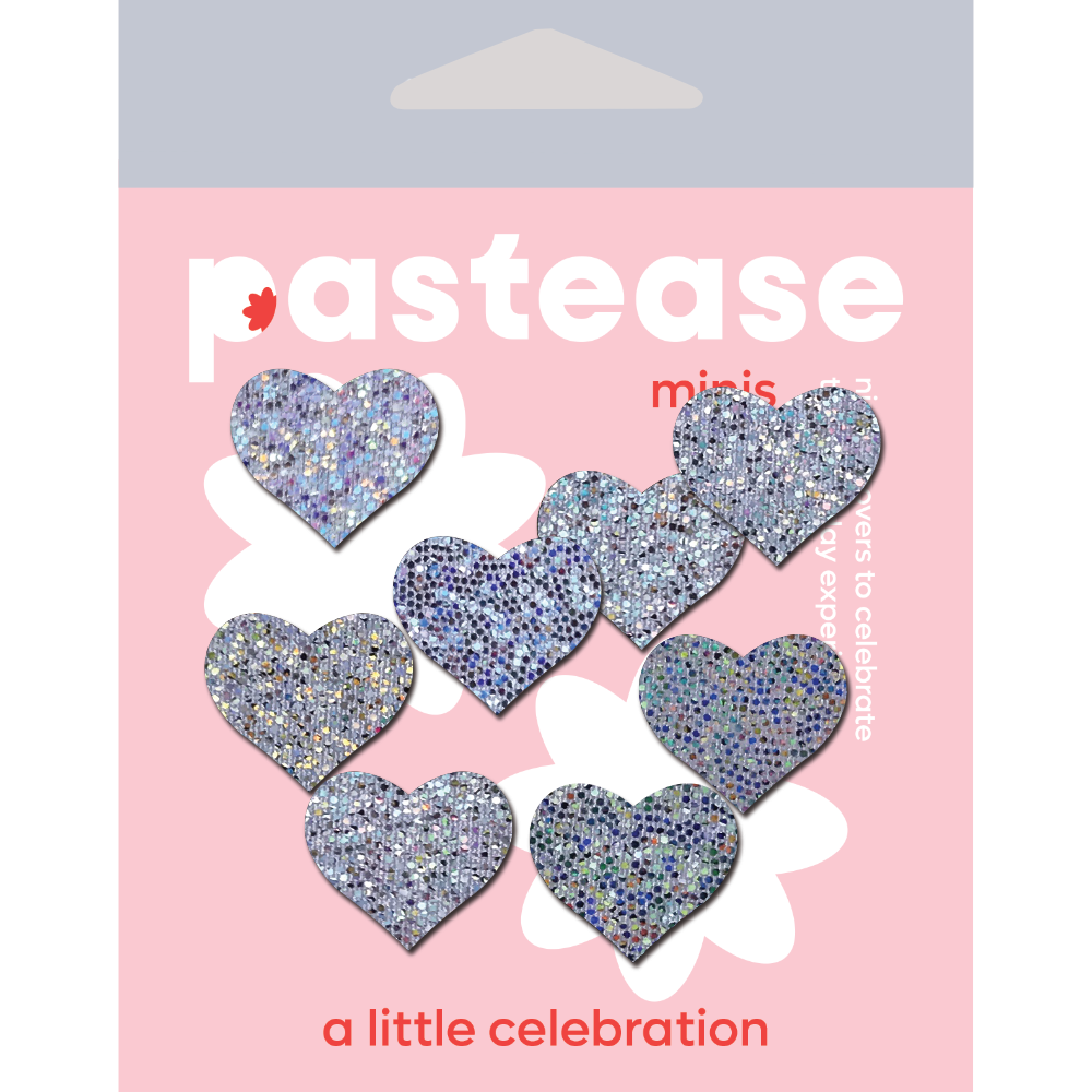 5-Pack: Body Minis: 10 Mini Silver Glitter Hearts Nipple & Body Pasties by Pastease® o/s