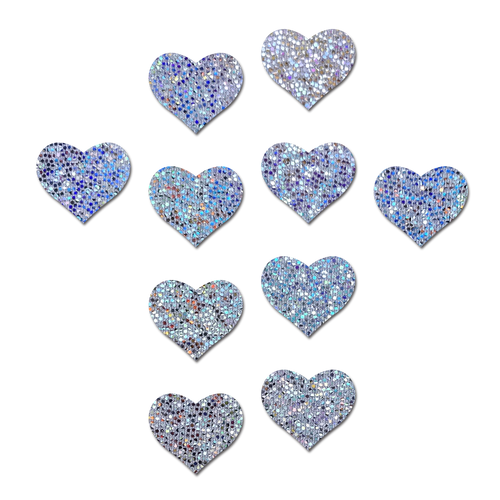 5-Pack: Body Minis: 10 Mini Silver Glitter Hearts Nipple & Body Pasties by Pastease® o/s