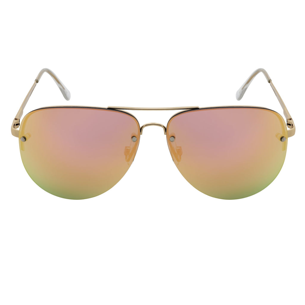MIRAMAR - Flex Hinge Rimless Metal Aviator Sunglasses Gold Pink-Mirror