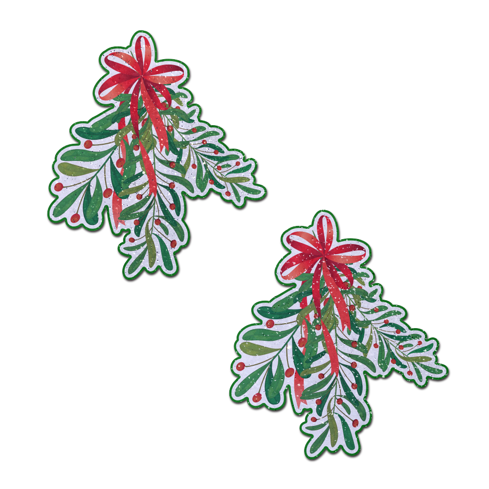 5-Pack: Christmas Winter Mistletoe with Red Bow Kissing Nipple Pasties by Pastease®