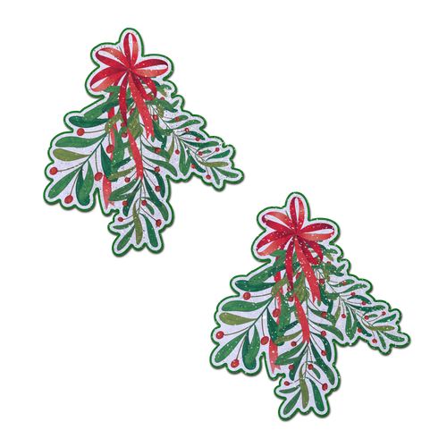 5-Pack: Christmas Winter Mistletoe with Red Bow Kissing Nipple Pasties by Pastease®