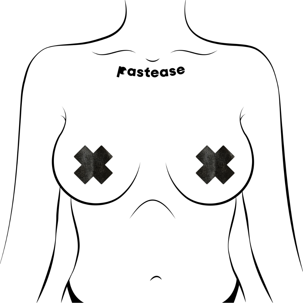 5-Pack: Petite Plus X: Two Pair of Small Liquid Black Cross Nipple Pasties by Pastease® o/s