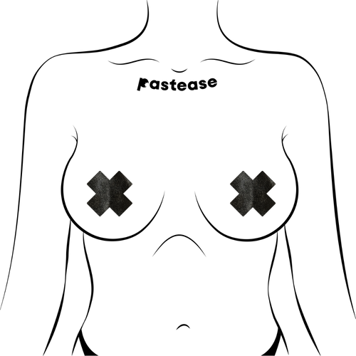 5-Pack: Petite Plus X: Two Pair of Small Liquid Black Cross Nipple Pasties by Pastease® o/s