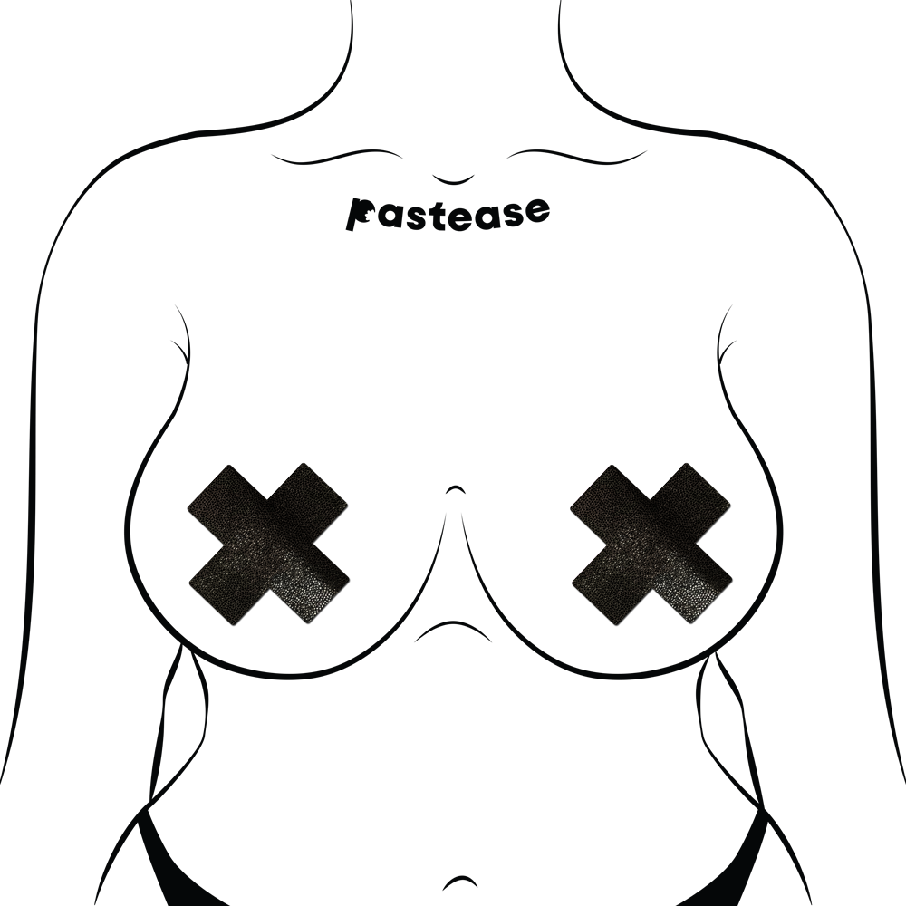 5-Pack: Plus X: Liquid Black Cross Nipple Pasties by Pastease® o/s