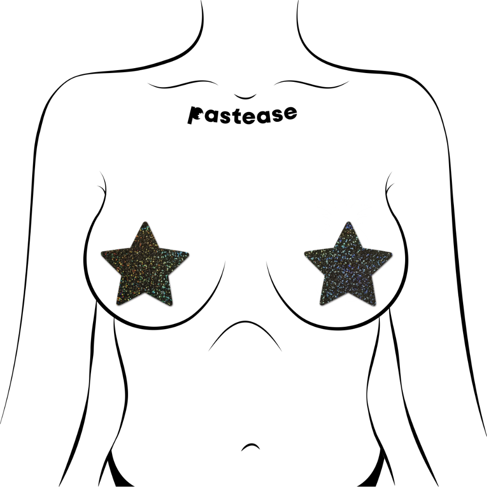 5-Pack: Star: Black Glitter Star Nipple Pasties by Pastease® o/s