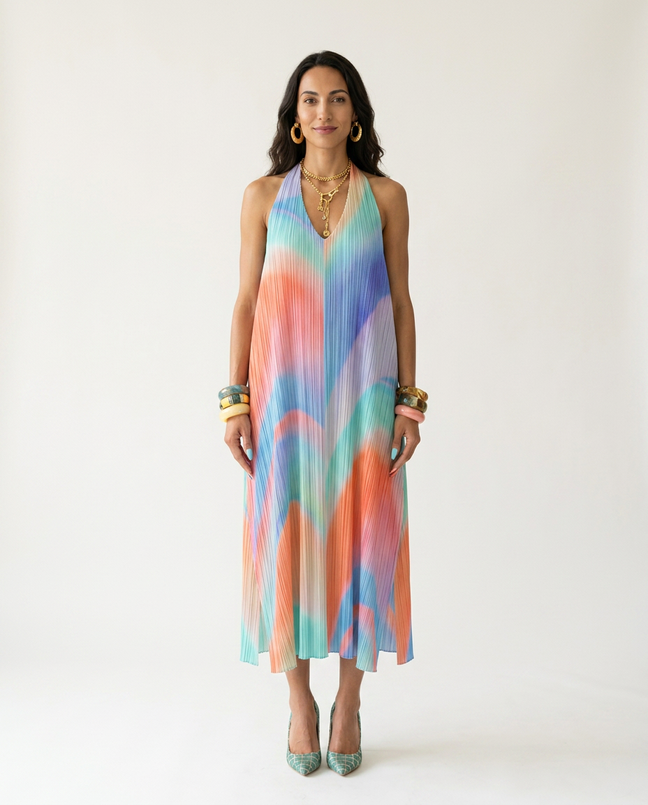 Limitless Pleated Halter Maxi Dress