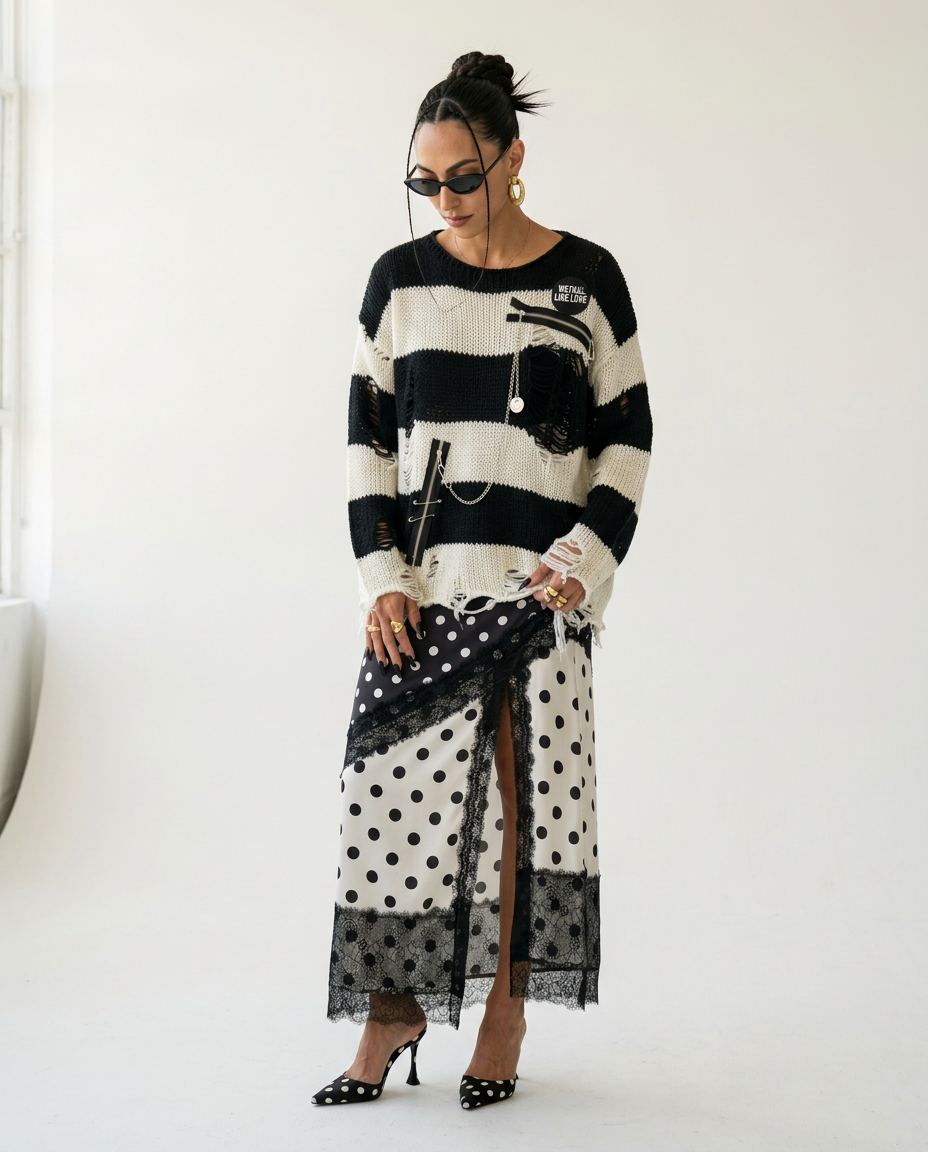 Audacious Ripped Striped Knit Pullover
