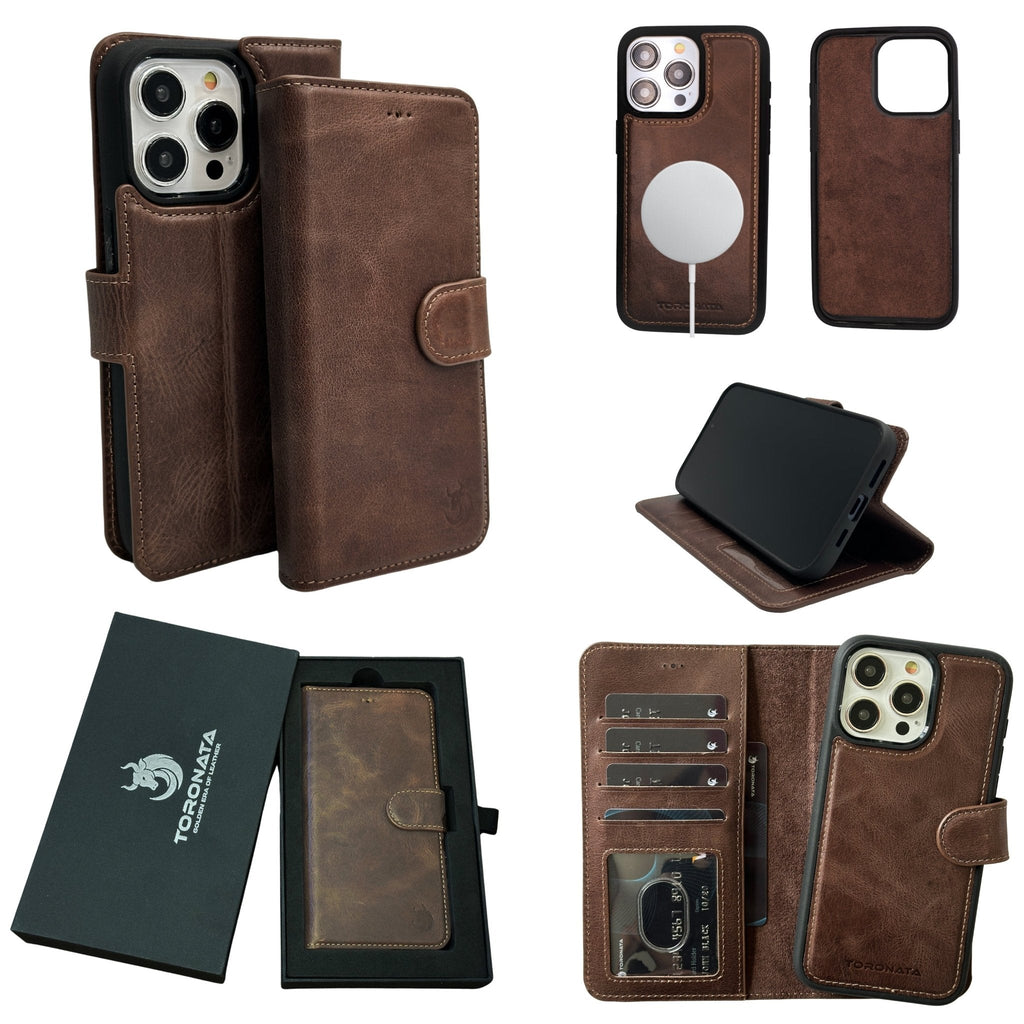 Vegas Premium Leather iPhone 15 Pro Wallet Case with MagSafe | Detachable RFID Blocking Luxury Wallet
