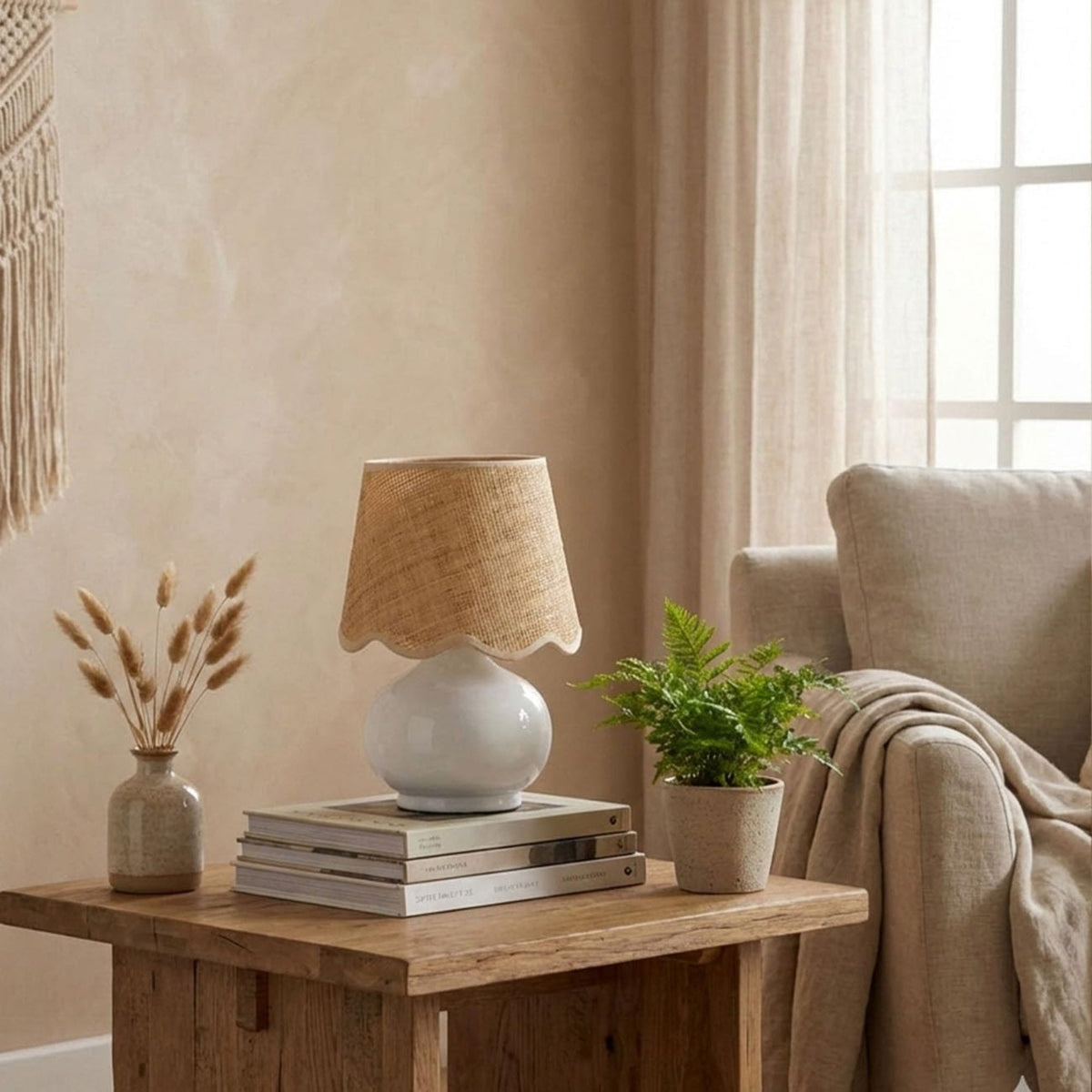 Benton Handmade Ceramic Table Lamp with Cotton Shade