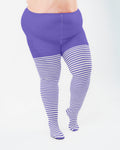 White Striped Tights 60 Denier - Lavender