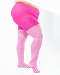 White Striped Tights 60 Denier - Neon Pink