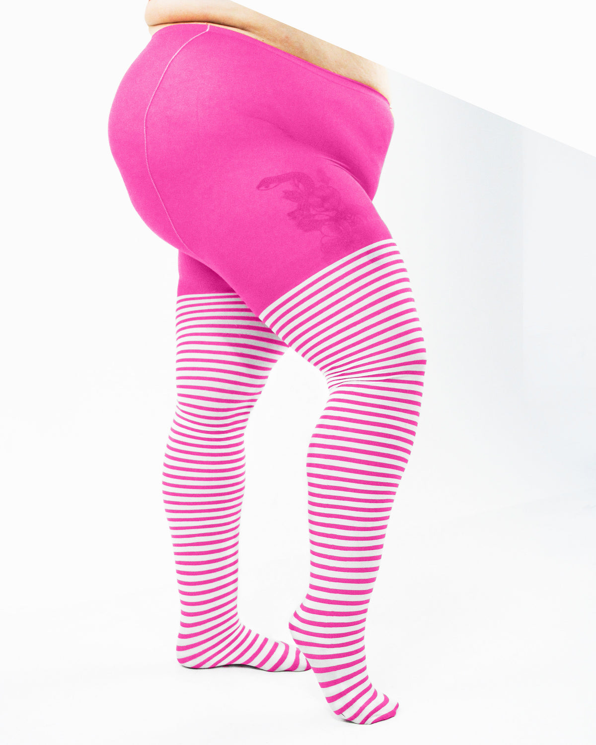White Striped Tights 60 Denier - Neon Pink